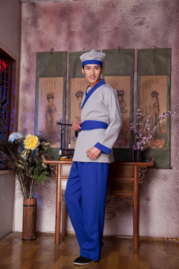 汉服古代家丁小二仆人书生杂役演出茶馆酒店工作服装男女表演出服