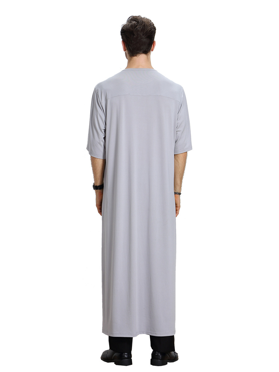 穆斯林阿拉伯中东七分圆领男士长袍,th807