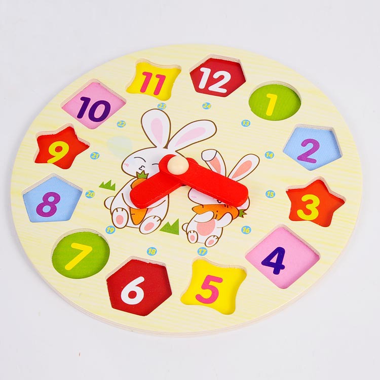 彩色卡通兔子数字时钟 形状配对 儿童宝宝早教益智启蒙类木制批发
