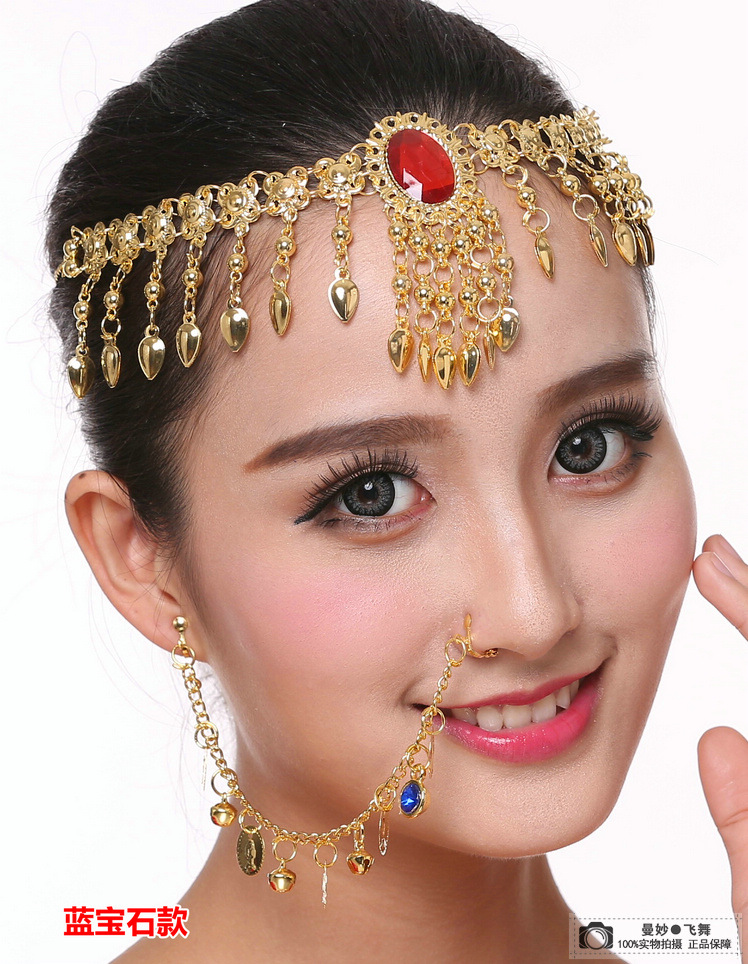 印度舞蹈表演出饰品印度舞配饰宝石头饰鼻夹鼻环民族宝石发夹鼻链