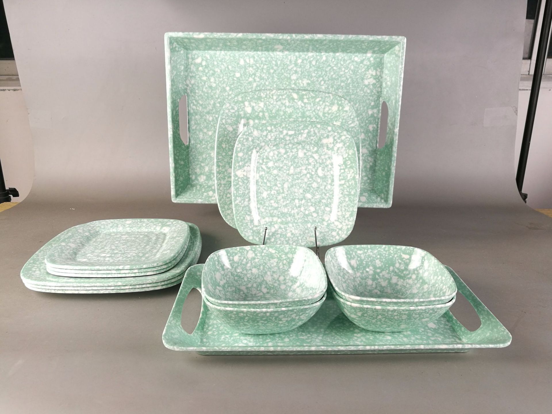 浮雕花朵密胺餐具 套装 9寸盘11寸盘6寸碗 外销