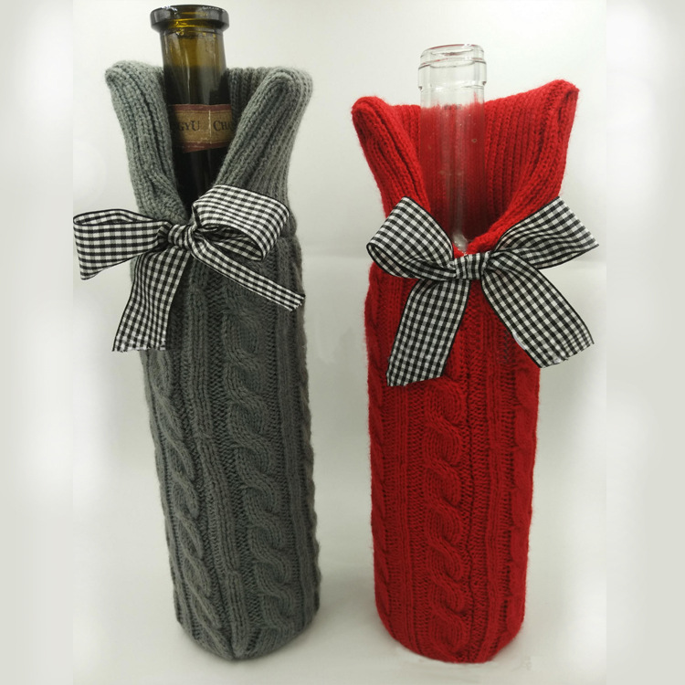 圣诞酒瓶套 针织毛线红酒瓶套工厂定做批发 节日礼品毛线包装袋