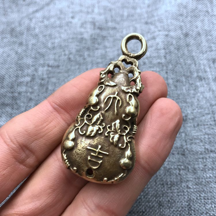 批发仿古古玩杂项收藏 纯铜黄铜葫芦福禄吊坠 葫芦吊坠摆件挂件