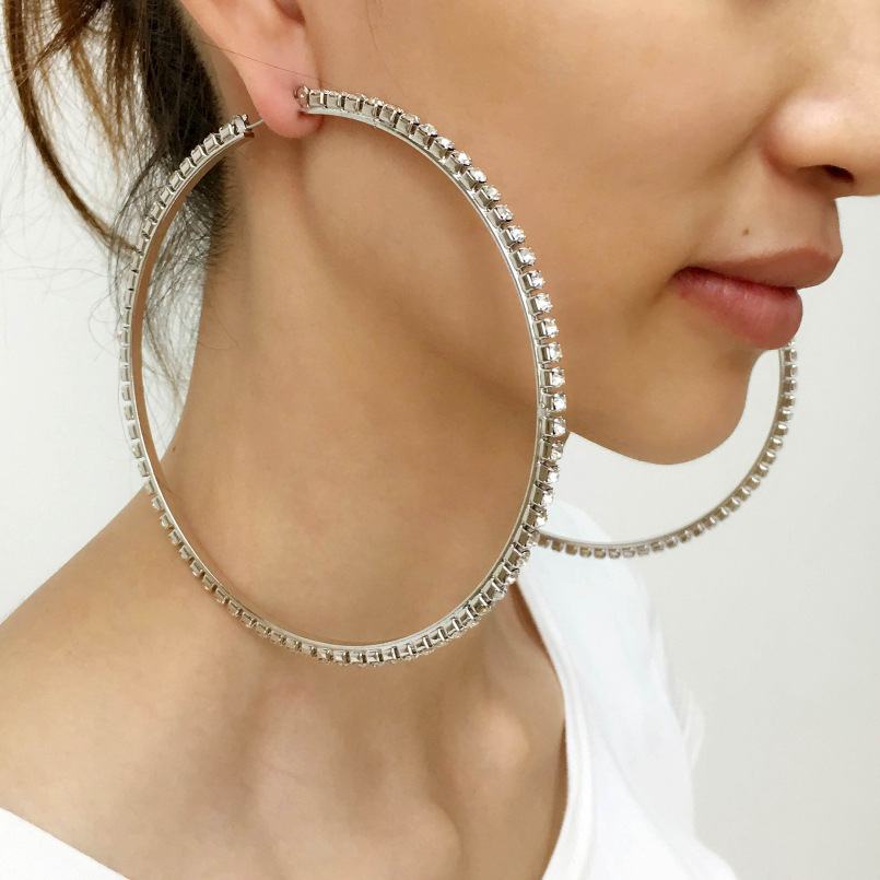 欧美夸张气质镶钻大圆圈耳环 日韩潮流个性超大圈圈耳饰女批发