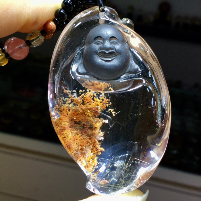 东海水晶天然巴西老矿聚宝盆黄幽灵聚宝盆佛吊坠