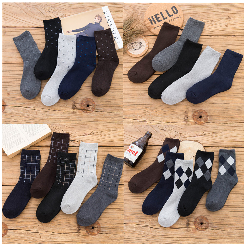 秋冬季棉男士中筒袜毛巾袜毛圈加绒长袜加厚保暖袜子商务男袜