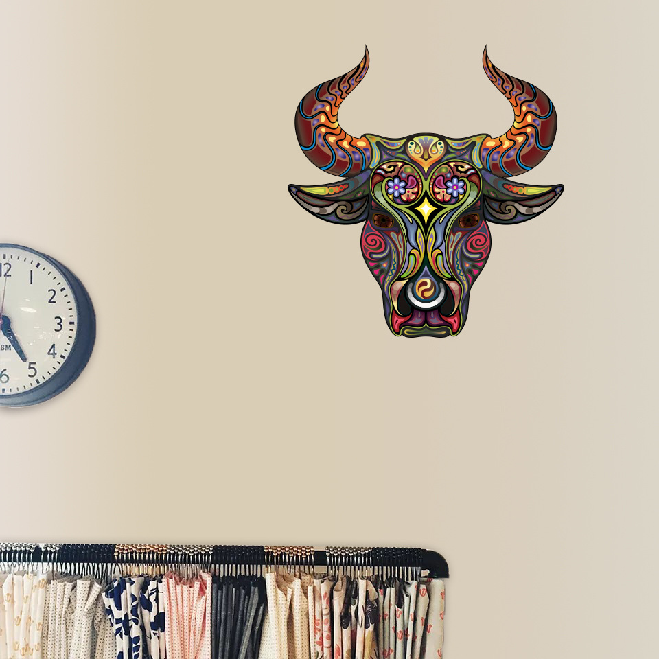 立体牛头图案 外贸可移除防水美化家居墙贴墙纸 厂家直销dw001