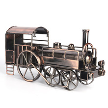 复古铁皮蒸汽火车头模型 欧式创意家居装饰摆件 金属工艺品620