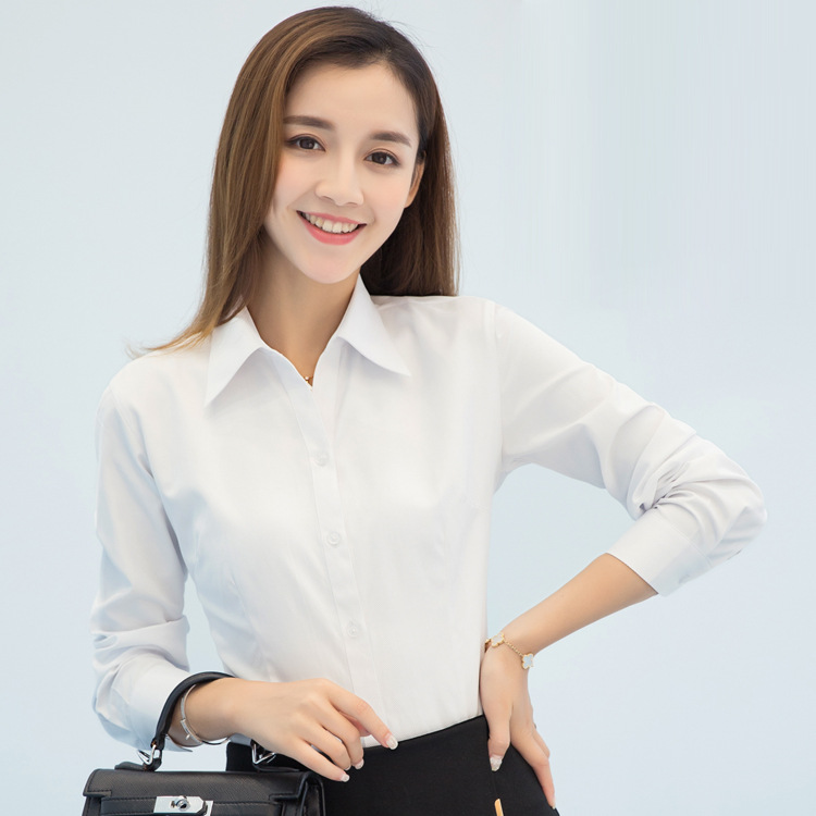 白衬衣长袖衬衫职业衬衫定制logo纯色男女同款证件照衬衫寸衫工装