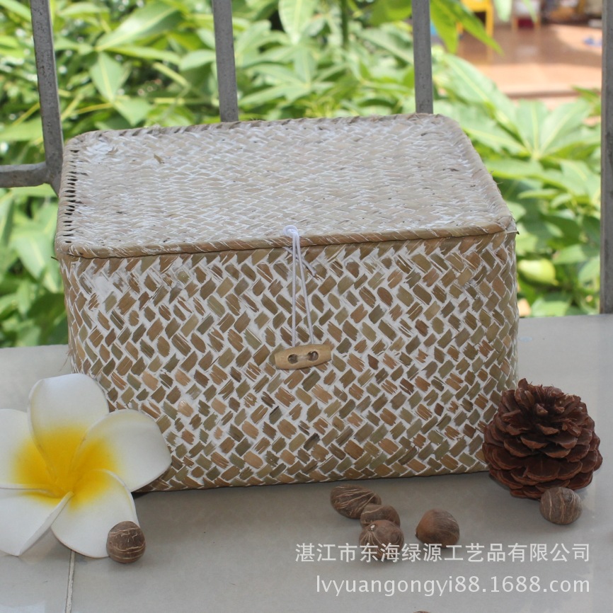 012S Seagrass Hand-Woven Storage Box Desktop Organize and Storage Packing Boxes Ins Gift Knitted Basket