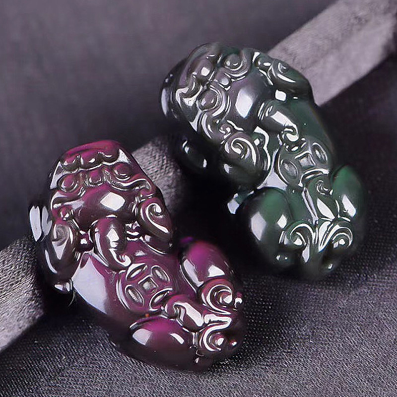 天然彩虹眼黑曜石单钱貔貅散件配件批发 可做手链吊坠等配饰