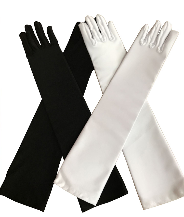 珠密恋 舞台装饰缎面长手套黑白色 42公分角色扮演手套配饰 万圣