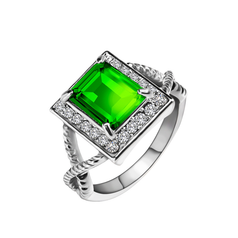 英伦天然绿宝石电镀古银精致镶钻几何菱形戒指wish热销爆款a3196