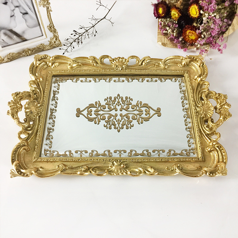 european model room decoration golden tray creative foreign trade resin vintage decorative mirror storage tray for crafts