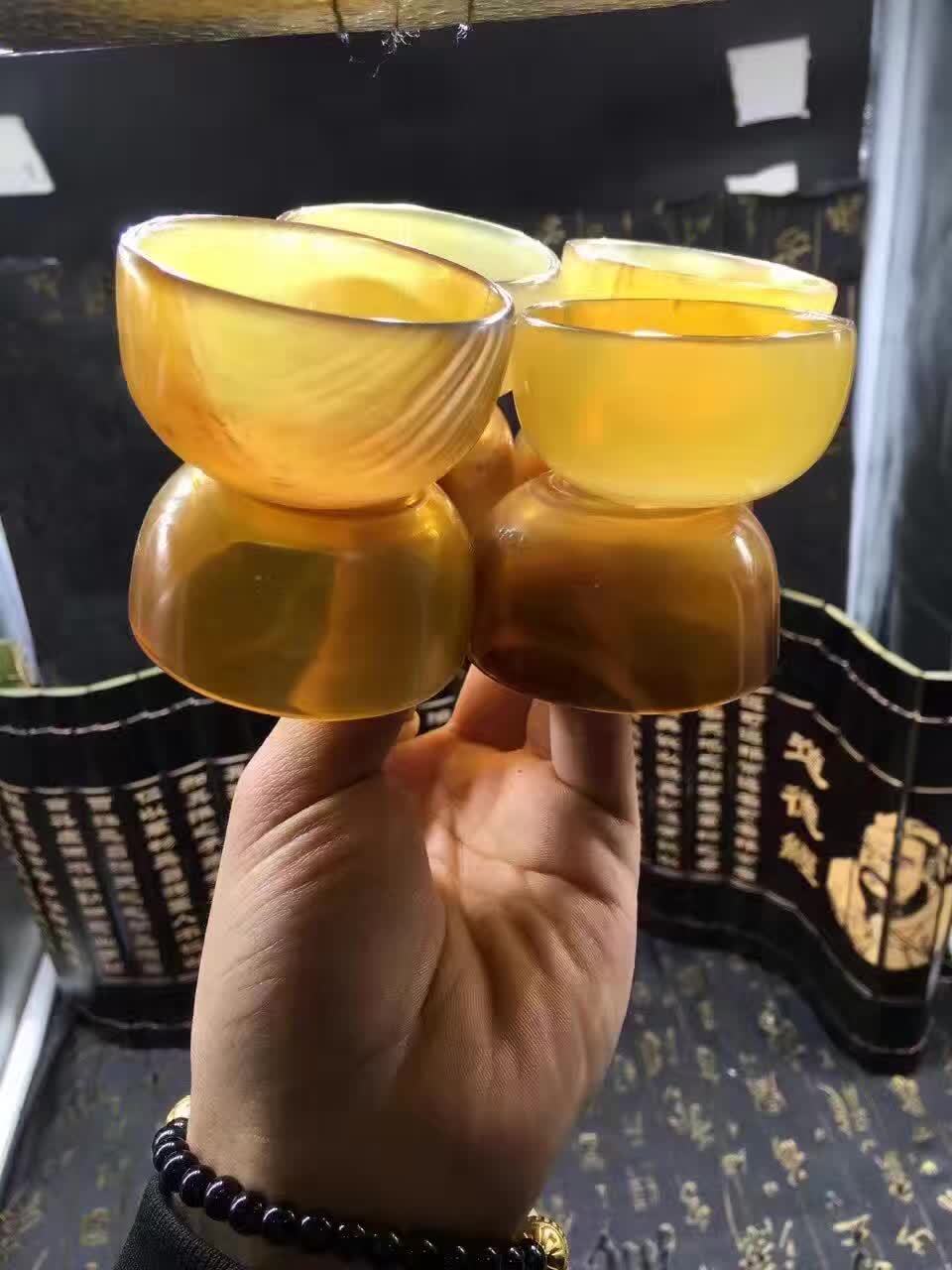 批发蜜色老羚羊角原生精致小茶杯小酒杯8件装 品质如一送礼佳品