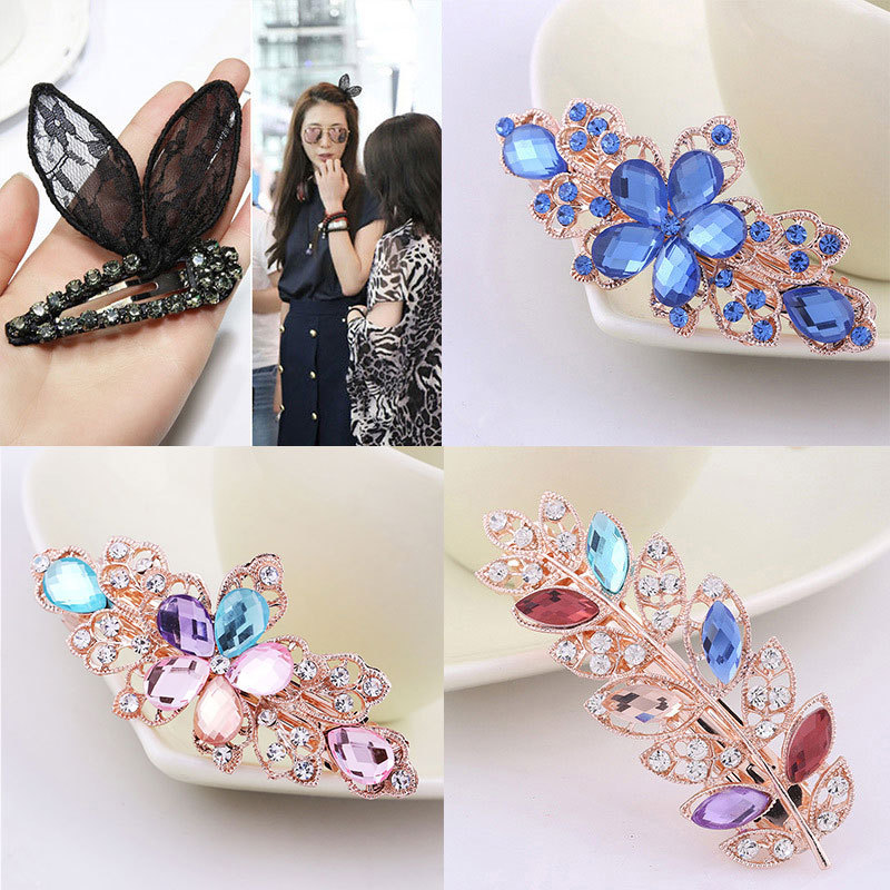 Large Korean Style Crystal Diamond Spring Ponytail Rhinestone Hairpin Headdress Flower Simple Hairpin Horizontal Clip Jewelry Wholesale