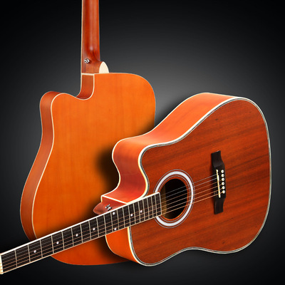 民谣吉他41寸沙比利面板南洋侧板彩色条边木吉他乐器批发 哑光