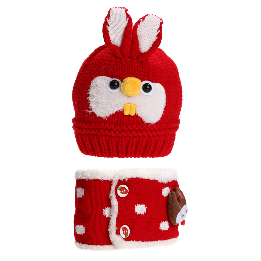 秋冬宝宝儿童毛线针织帽保暖帽 卡通流氓兔帽子 围脖二件套