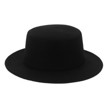 GD遮阳休闲黑色明星同款礼帽复古绅士英伦风平顶平沿毛呢男女帽子