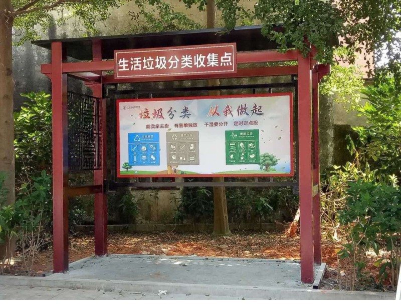 垃圾分类亭标识牌户外文化宣传牌室外不锈钢铁艺挂墙宣传栏定制
