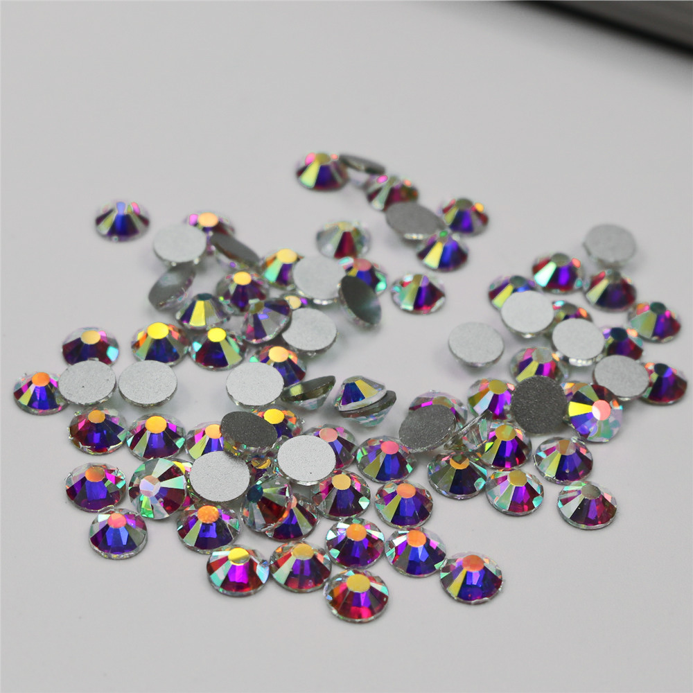 Factory Wholesale Average Surface AB Color Nail Beauty Ornament Rhinestone DIY Nail Art round Glass without Rubber Bottom Drill Manicure Jewelry