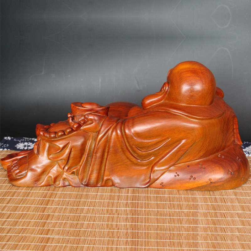 花梨木雕卧佛弥勒佛实木雕刻佛像家居饰品工艺品摆件