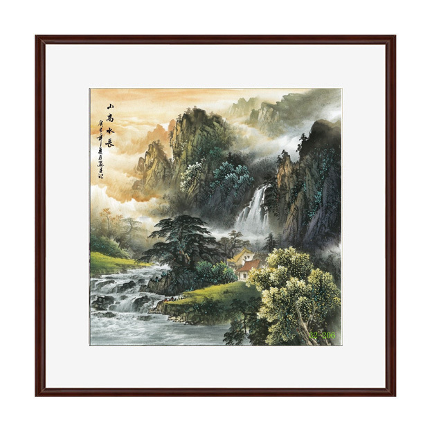 32-206国画曾刚山水画山高水长斗方小品客厅装饰画高仿真画芯批发