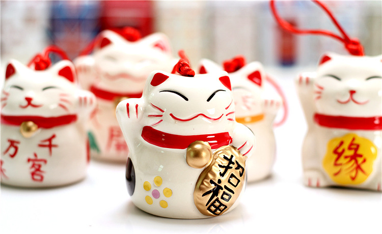 日式zakka精美陶瓷手绘招财猫风铃爱招福大开运猫咪摆件生日礼品