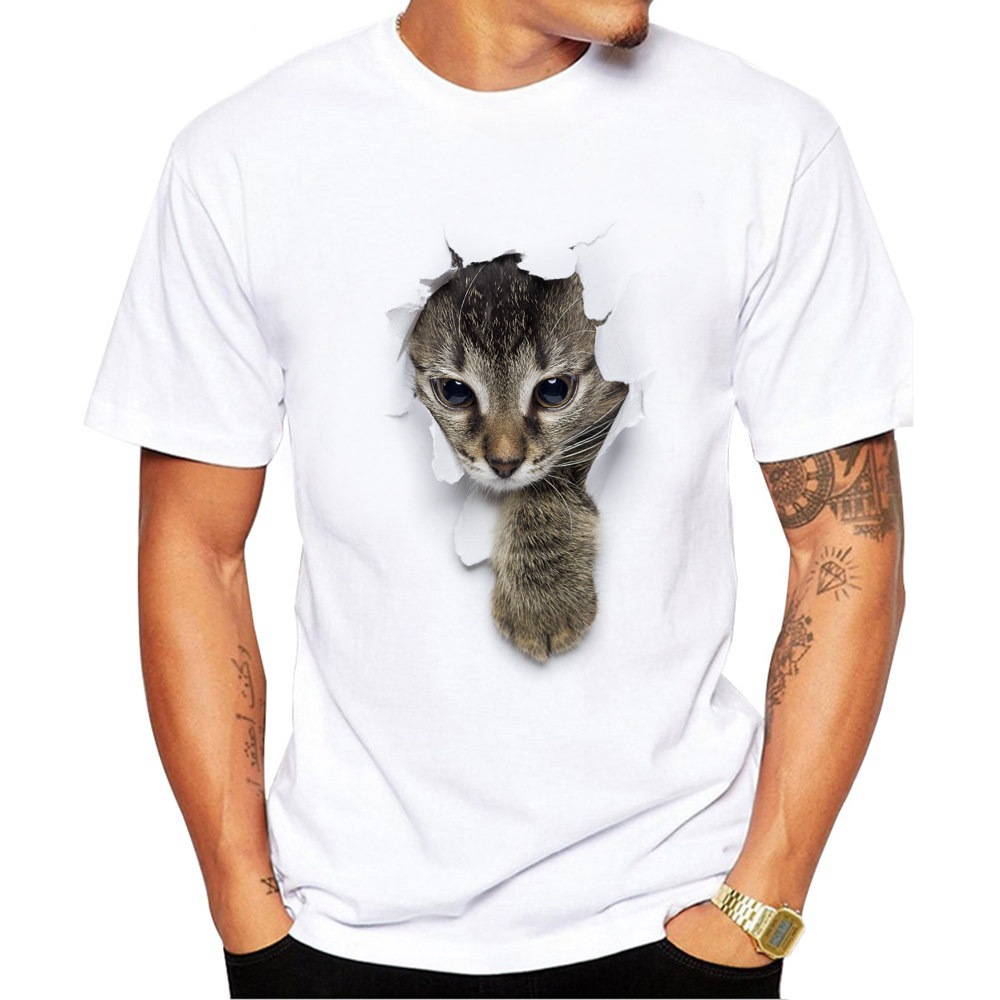 速卖通WISH欧美亚马逊3D猫图案印花男士T恤3D印花短袖TEMTEMU