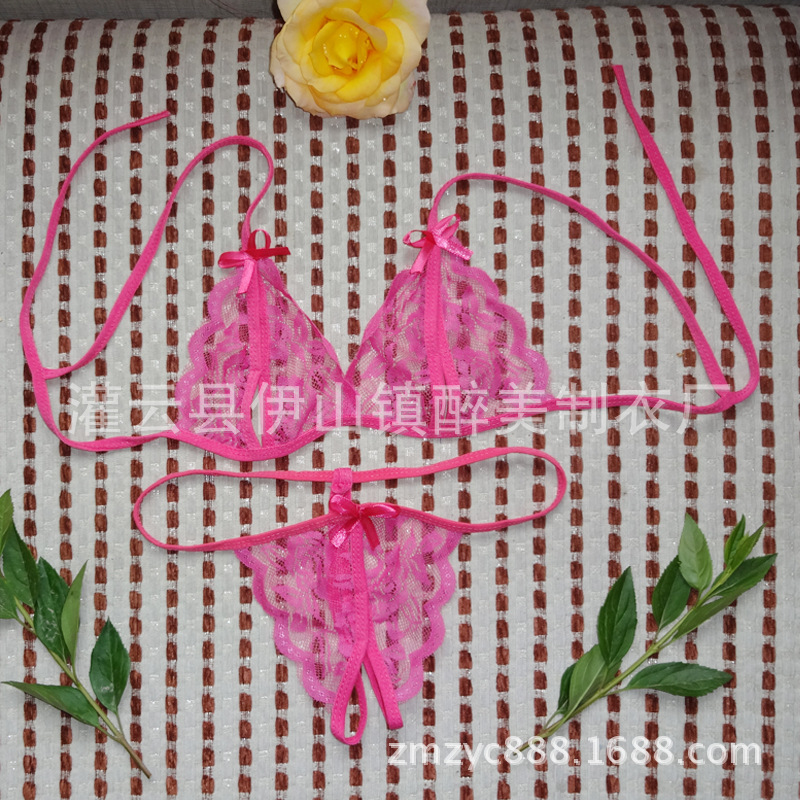 Sexy Lingerie Three-Point Open-End Dew Bikini Lace Pajamas Suit T-Back Two-Piece Set Gift