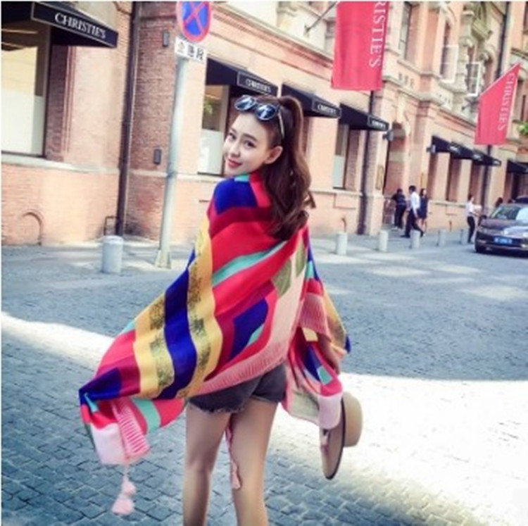 丝巾女夏季防晒披肩海边沙滩巾空调披肩两用围巾旅游超长超大纱巾