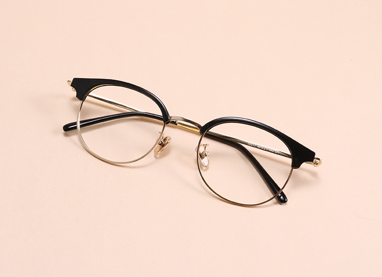 复古文艺超轻近视眼镜框tr90圆形半框复古镜架男女款透粉色10017