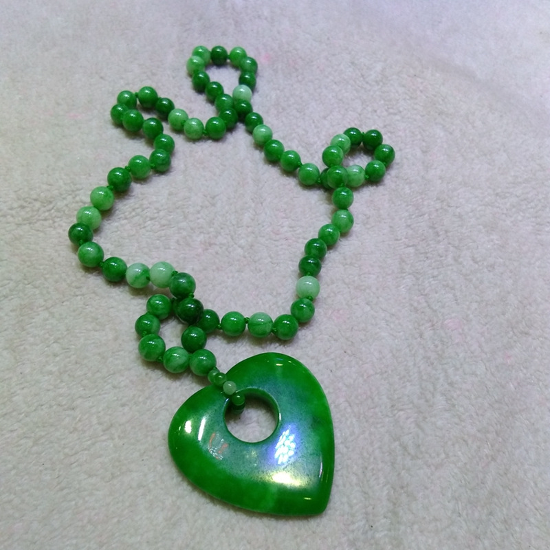 天然玉石翡翠玉圆珠项链干青阳绿吊坠翠玉项链玉石链子