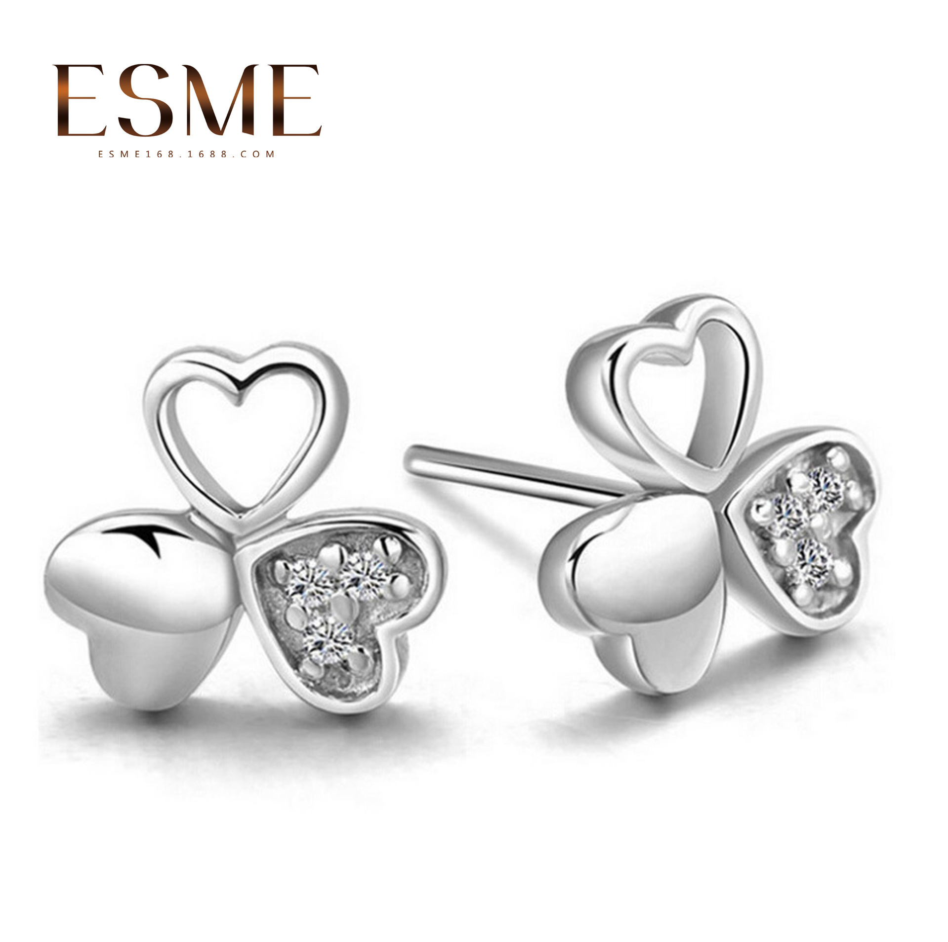 女批发气质银耳钉 微镶三叶草耳钉女 韩版时尚 女耳饰品耳钉批发