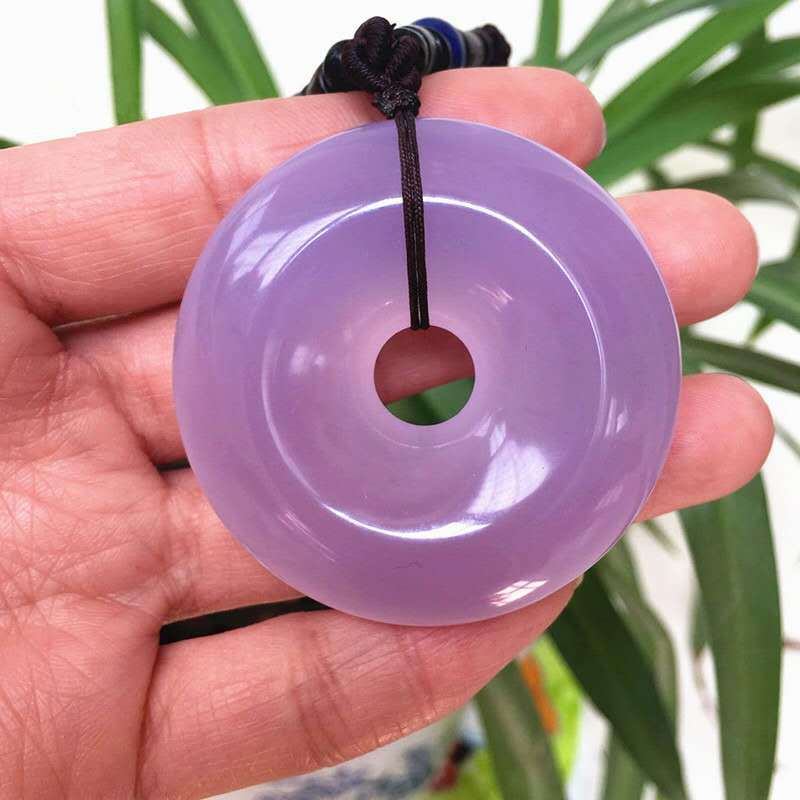 厂家批发紫罗兰玉髓平安扣玉坠毛衣链粉紫色玛瑙吊坠女百搭配饰