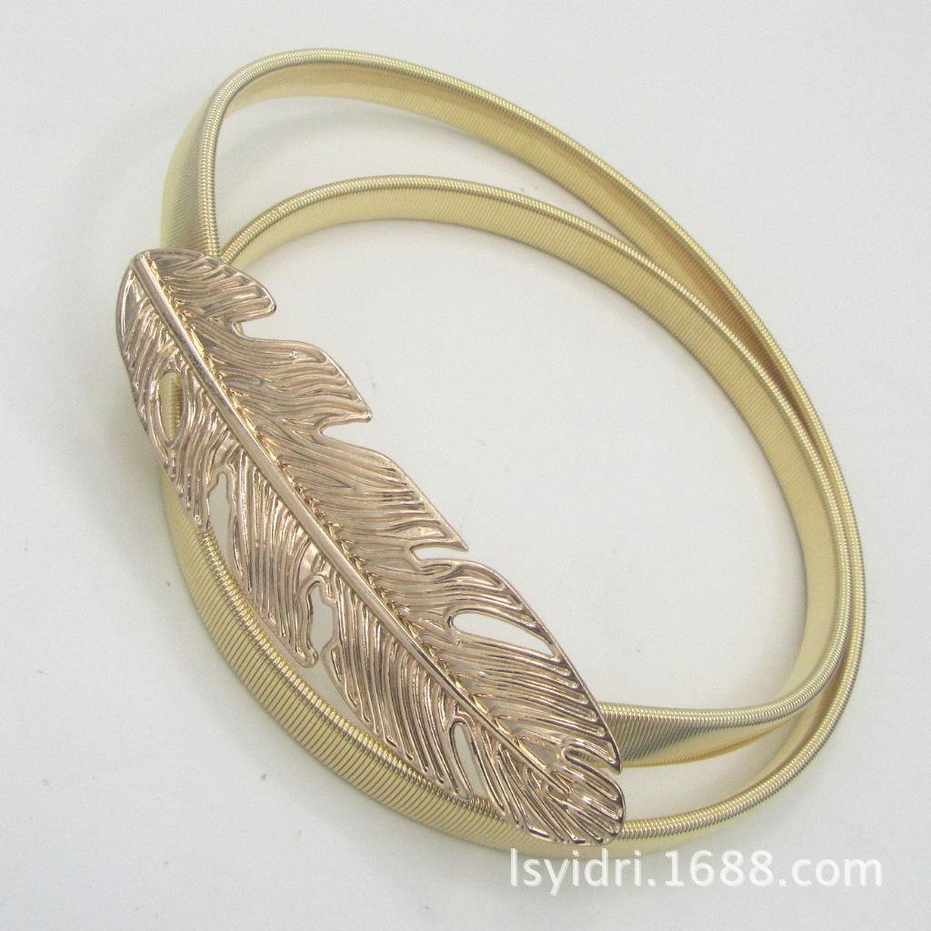 羽毛扣弹簧松紧女士百搭时尚金属腰带 女式裙子配饰皮带