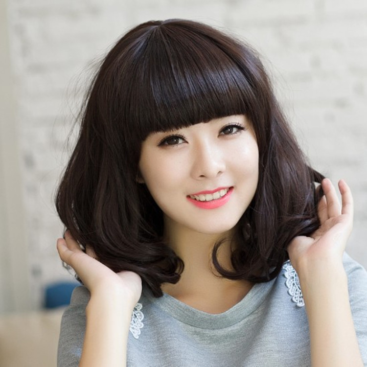 日系修脸梨花头假发女生蓬松可爱齐刘海卷bobo头 短卷发 一件代发