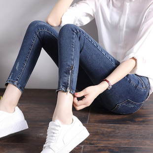 2017秋季新款韩版学生紧身牛仔裤女式小脚铅笔裤爆款牛仔九分裤女