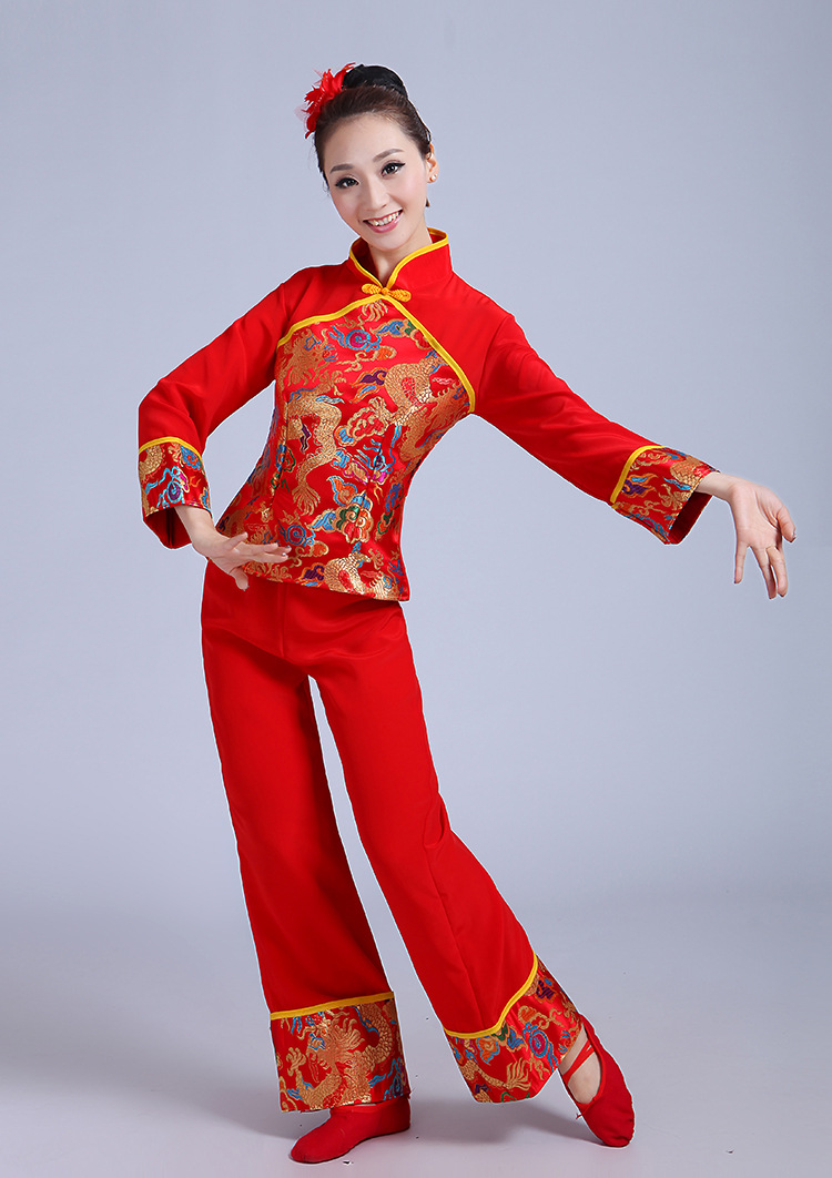 秧歌服2016新款演出服打鼓服女民族舞蹈服装中老年腰鼓服成人秋冬