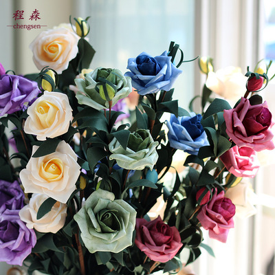 高档仿真花复古玫瑰花 pe玫瑰塑料花假花装饰花欧式复古法式玫瑰