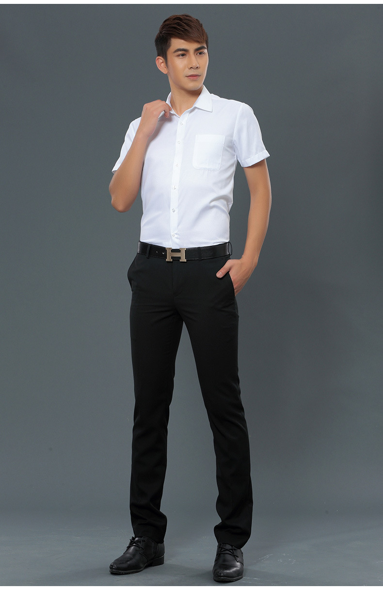 夏季男士短袖白衬衫免烫工作服职业装商务休闲修身衬衣正装绣logo