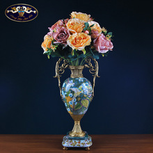 速卖通欧式复古做旧花插 陶瓷配铜工艺品花瓶 家居饰品桌面摆件