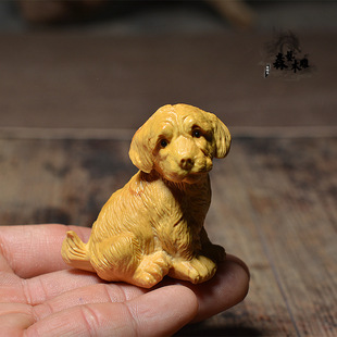 小叶黄杨木雕小狗手把件 木质摆件手工雕刻动物生肖狗旺财工艺品