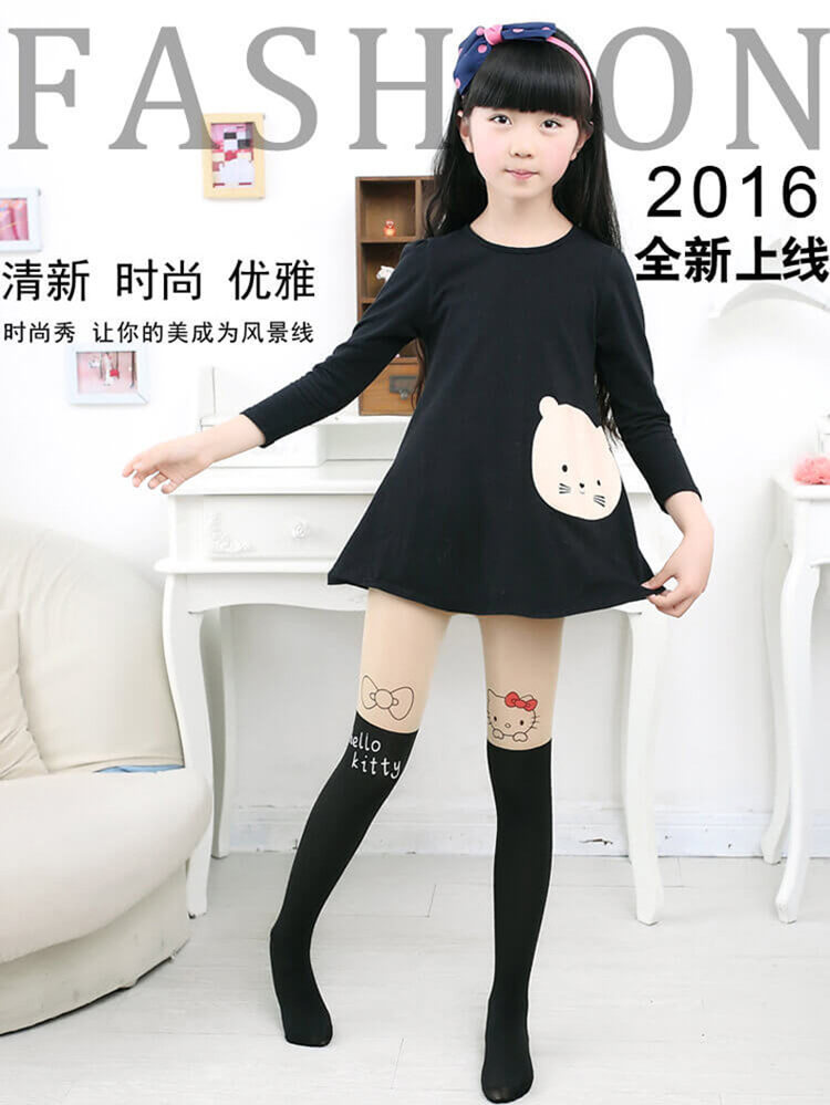 春夏款拼接儿童连裤袜假中筒天鹅绒女童舞蹈袜中大童学生丝袜批发