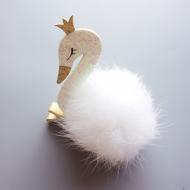 羽毛天鹅发夹发带粉色大天鹅动物头饰白色毛球天鹅夹子发饰