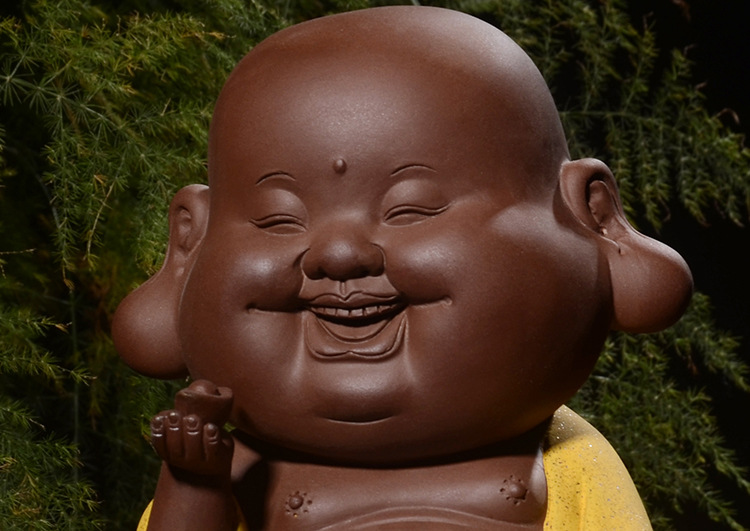 弥勒佛陶瓷礼品摆件创意汽车居家礼盒摆件紫砂工艺品大肚笑佛像