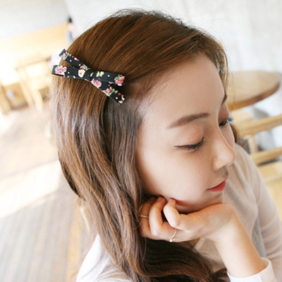 Korean Side Clip Hair Accessories Fresh Fabric Bow Bang Clip Natural Fashion Duckbill Clip Hair Clip Wholesale