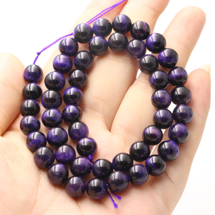 紫虎眼石圆珠紫虎睛石散珠半成品diy佛珠菩提手链配件批发