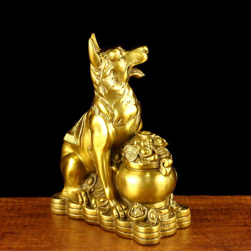 纯黄铜发财狗 聚宝盆狗 如意狗招财铜狗家居装饰品工艺品摆件