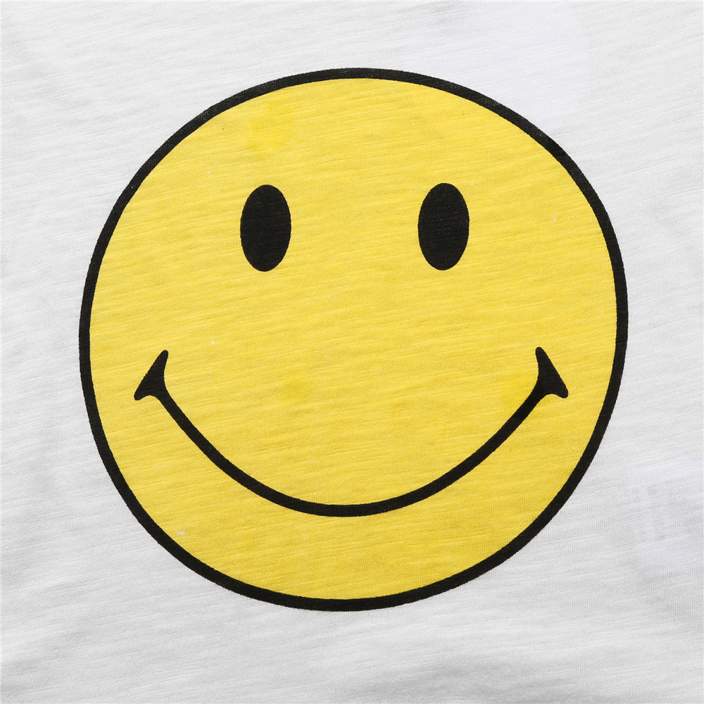 一件代发ins童装新品夏装棉竹节布印花短袖打底t恤 笑脸上衣